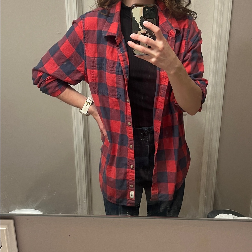 L.L. Bean Red and Black Plaid Women's Top